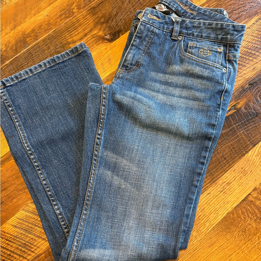 Harley-Davidson Blue Denim Jeans with Logo Embroidery